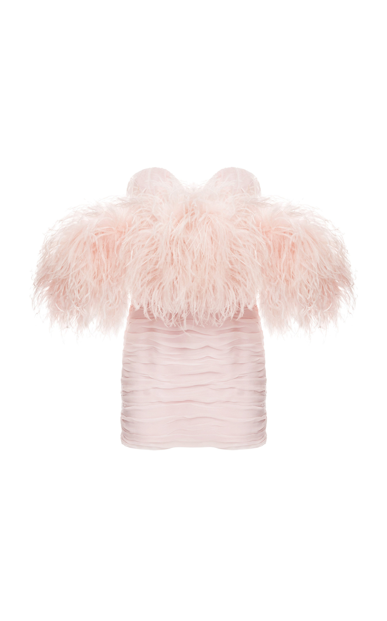 Feather-trimmed Silk Mini Dress In Pink ...